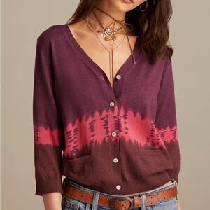 NWT Lucky Brand Women's V-Neck Ombre Button Down Cardigan - Burgundy and Coral